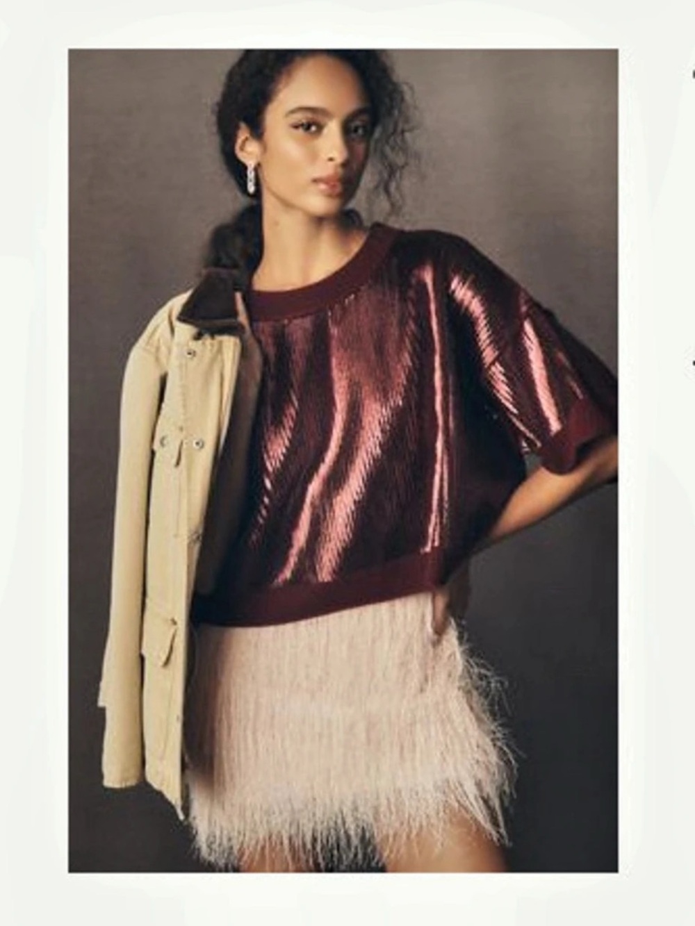 NWT ANTHROPOLOGY The Goldie Crew-Neck Wool-Cashmere Blend Sequin Top-Wine-XS